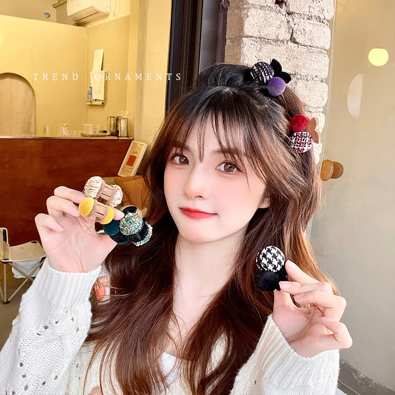 autumn and winter lovely small plush grab clip female contracted temperament letter clip headwear hairpin side bangs clip hair c Autumn and Winter Woolen Cherry Clip Side Bangs Clip Japanese Clip Forehead Net Red Small Female Temperament Hairpin Clip