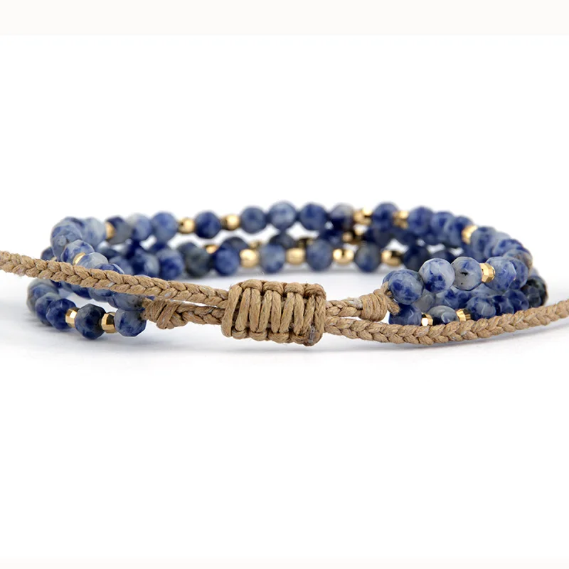 Unique Natural Brazilian Sodalite Gold Beads Stackable Bracelet Natural Stone Strand Bracelet Women Beaded Bracelets - Image 4
