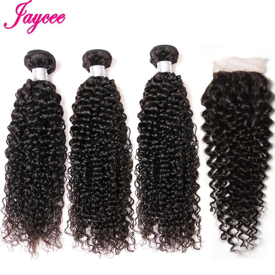 Jaycee афро пряди кудрявых волос с закрытием Remy человеческие волосы пучки