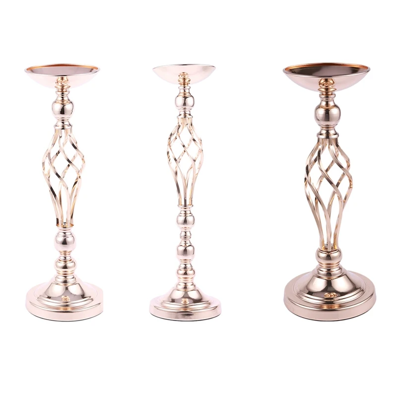 1PCS Gold Flower Vases Candle Holders Rack Stands Wedding Decoration Road Lead Table Centerpiece Pillar Party Event Candlestick