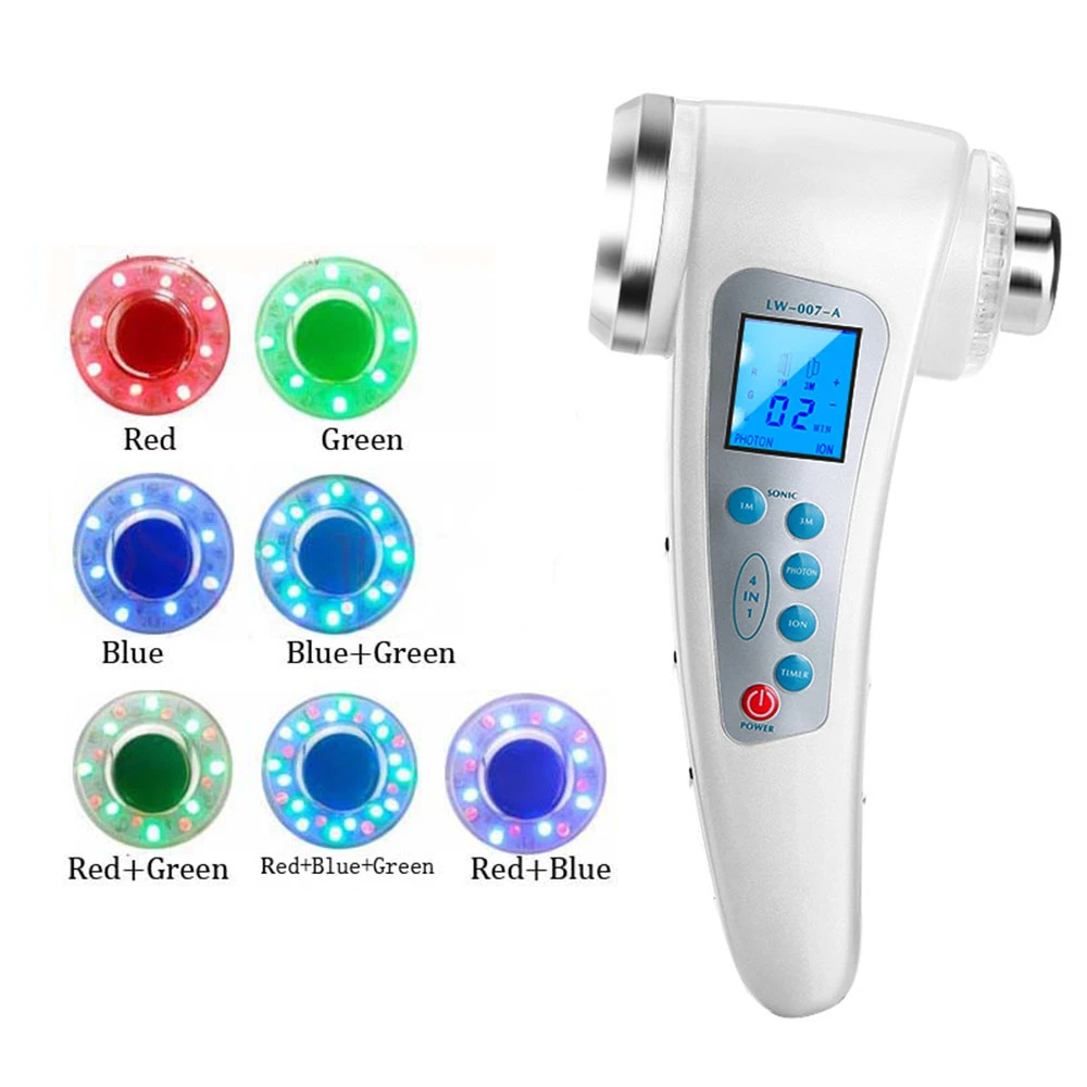 Ultrasound Galvanic Ion Skin Pores Cleaning Massager 7 LED Photon Skin Lift Rejuvenation Anti
