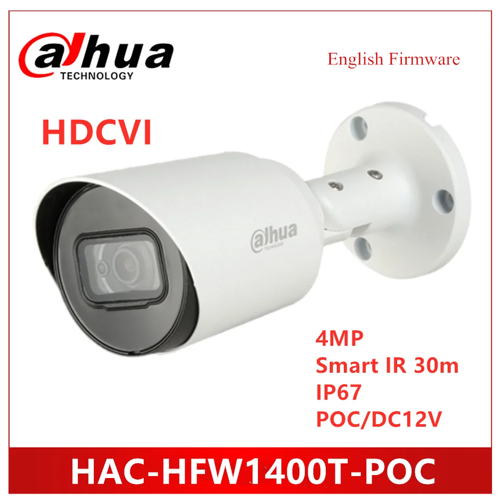 

Dahua POC Camera 4MP HDCVI Camera Smart IR 30 Meters Support POC DC12V 3.6mm default lens Security camera HAC-HFW1400T-POC