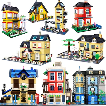 

City Architecture Villa Cottage Model Compatible Friends Beach Hut Modular Home House Village Building Blocks Kids Toys