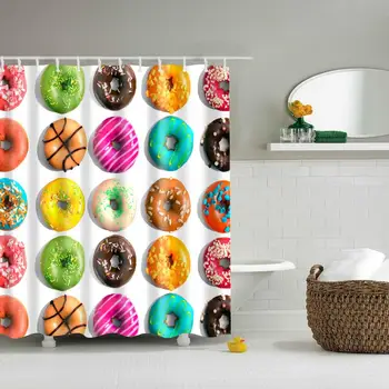 

Waterproof Thicken Polyester 3D White Shower Curtain Colored Donuts Mildew Proof Bath Tub Curtain with 12 pcs Hooks