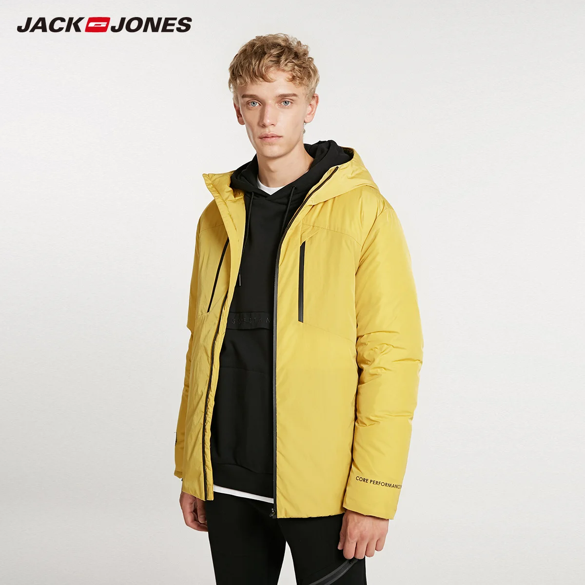 Active Yellow Jack Jones зимняя мужская спортивная теплая короткая куртка с капюшоном | 218312532 - Цвет: Active Yellow