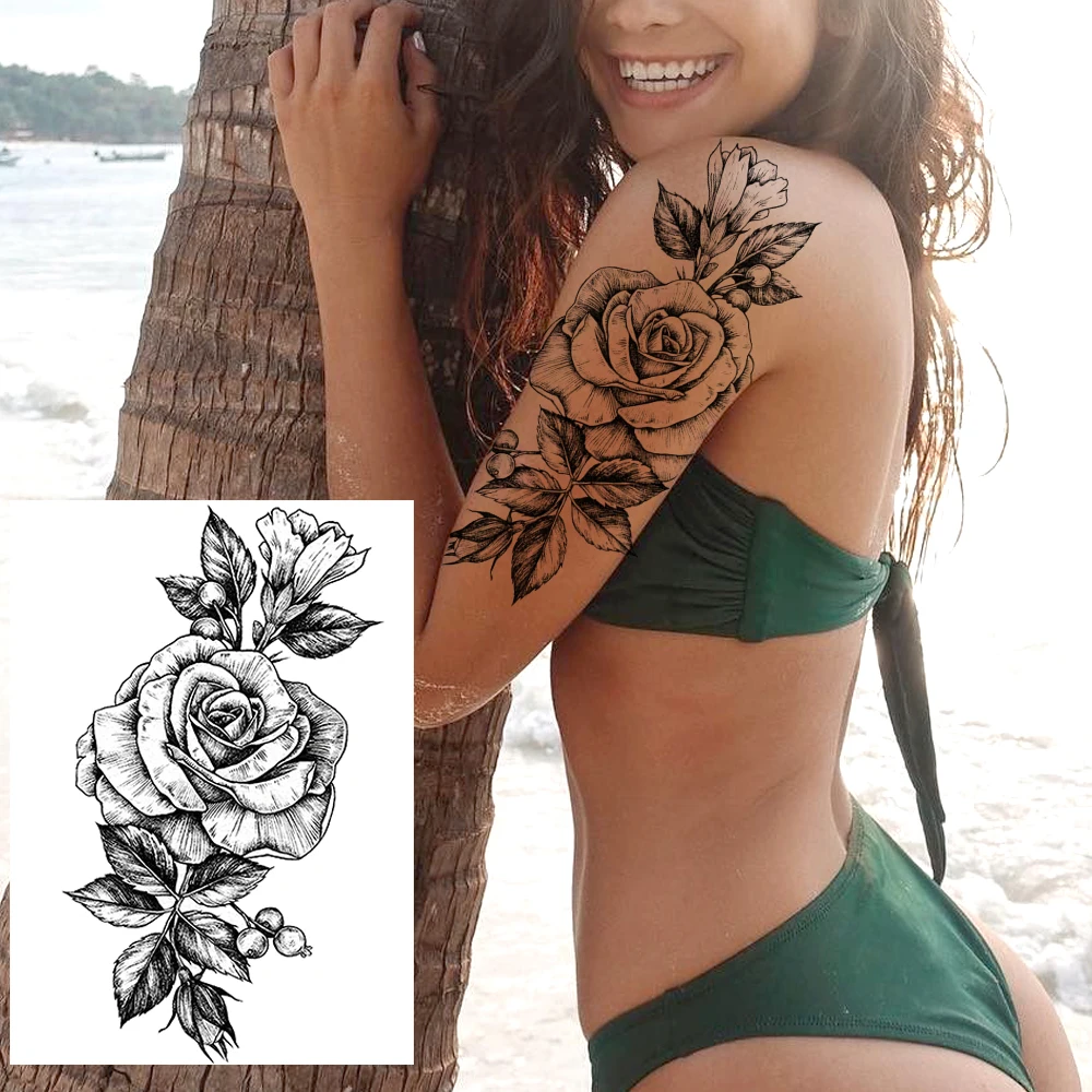 GLZ153 Реалистичные сексуальные пионы, временные татуировки для женщин, взрослых, цветок, на руку, татуировки, наклейки, водонепроницаемые, поддельные, цветочные, Bloosom, тело, ноги, искусство, татуировки - Цвет: GLZ153
