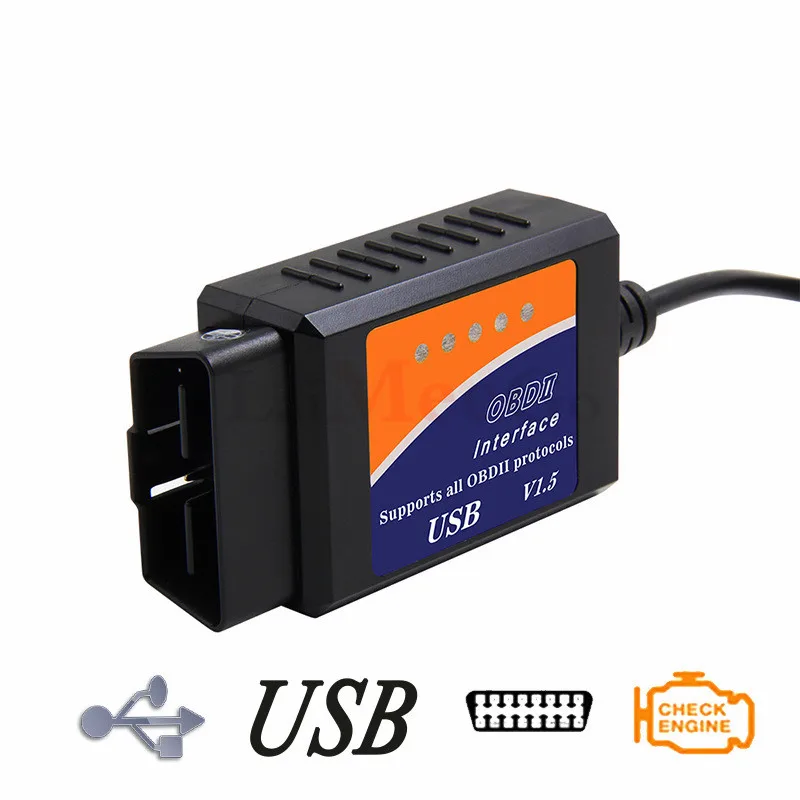 Новейший ELM327 USB V1.5 OBD2 автомобильный диагностический сканер ELM 327 V 1,5 OBD 2 OBDII интерфейс на основе ПК автоматический диагностический инструмент OBD-II сканирования
