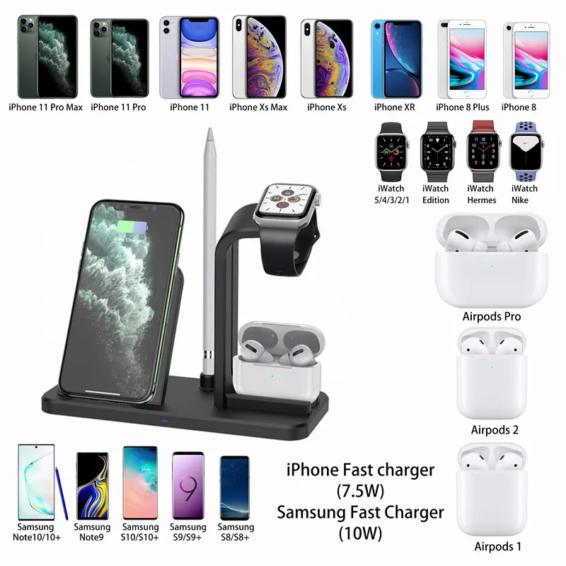 3 в 1 Qi Беспроводное зарядное устройство Подставка для iPhone X XS XR 8 11 Apple Watch 5 4 2 Airpods Pro