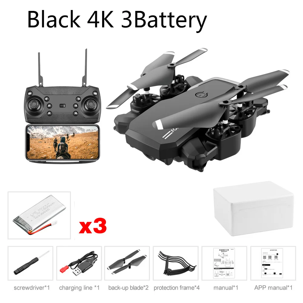 LF609 Дрон 4K с HD камерой wifi 1080P двойная камера следование за мной Квадрокоптер FPV Профессиональный беспилотник долгий срок службы батареи игрушки для детей - Цвет: Black 4K 3B