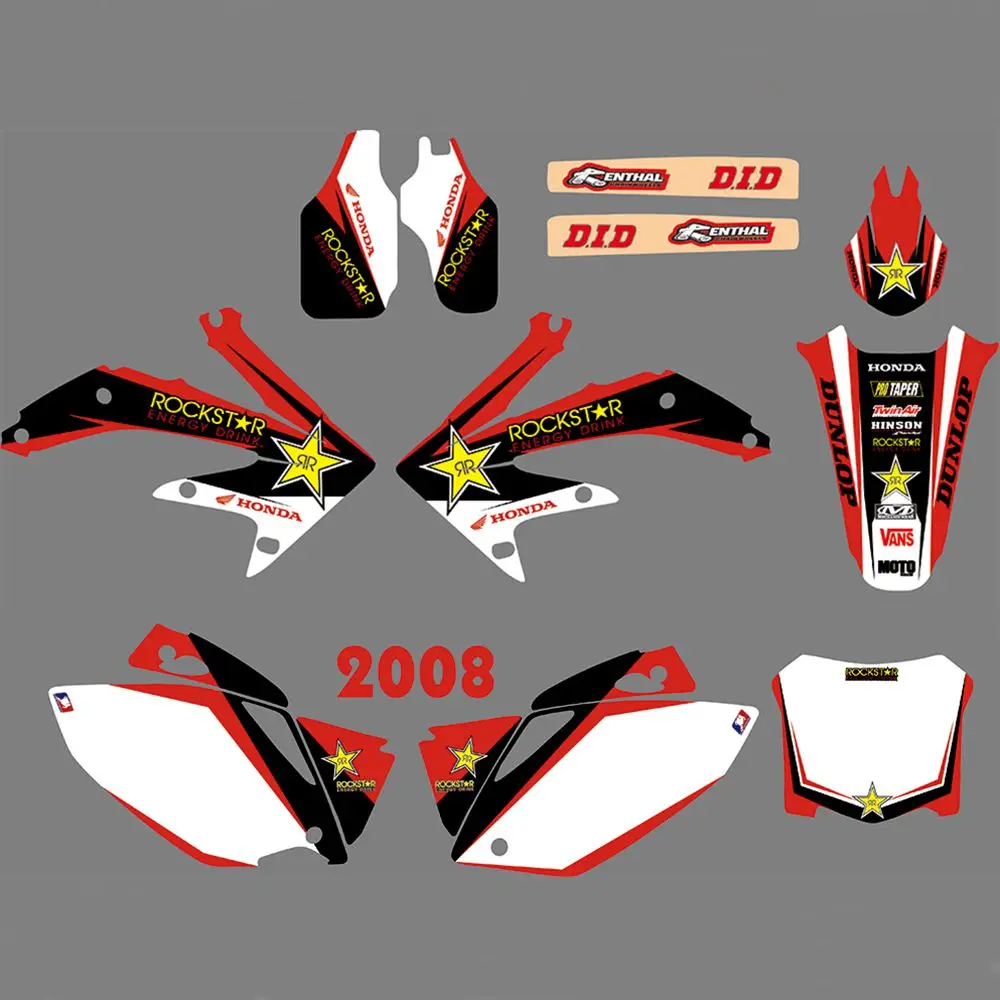 

New Full Graphics Decals Stickers Custom Number Name Glossy Bright Stickers Waterproof for HONDA CRF450R CRF450 2008