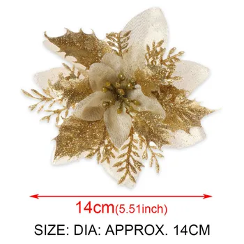 

5pcs Glitter Flower Arrangement Christmas Tree Flowers Glitter Ornament Poinsettia Xmas Gift Artificial Decor