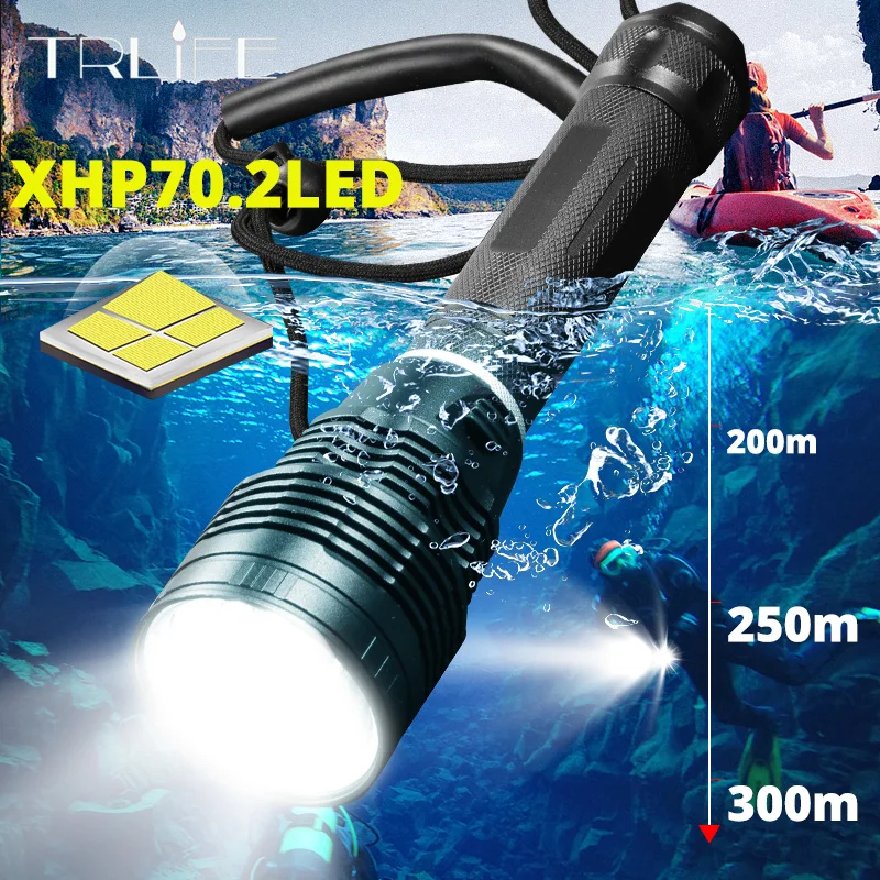 

Professional IPX8 Underwater Diving Light XHP70.2 Waterproof Scuba Dive Flashlight Torch Lamp lanterna Power by 26650 for Diver