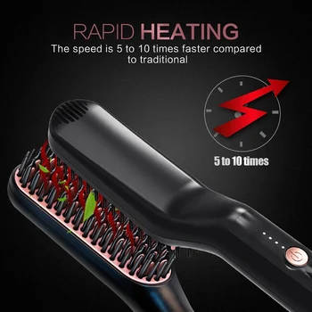 

hot sale Advanced Anti-Scald Electric Ion Heated Beard Straight Hair Comb Brush - Straighten Beard and Hair Suitable for Men and