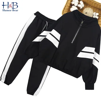 

Humor Bear Girls Sports Clothes 2020 Autumn Striped Clothes Coat + Pants 2PCS Outfit Teenagers College Style Tracksuit for 4-13Y