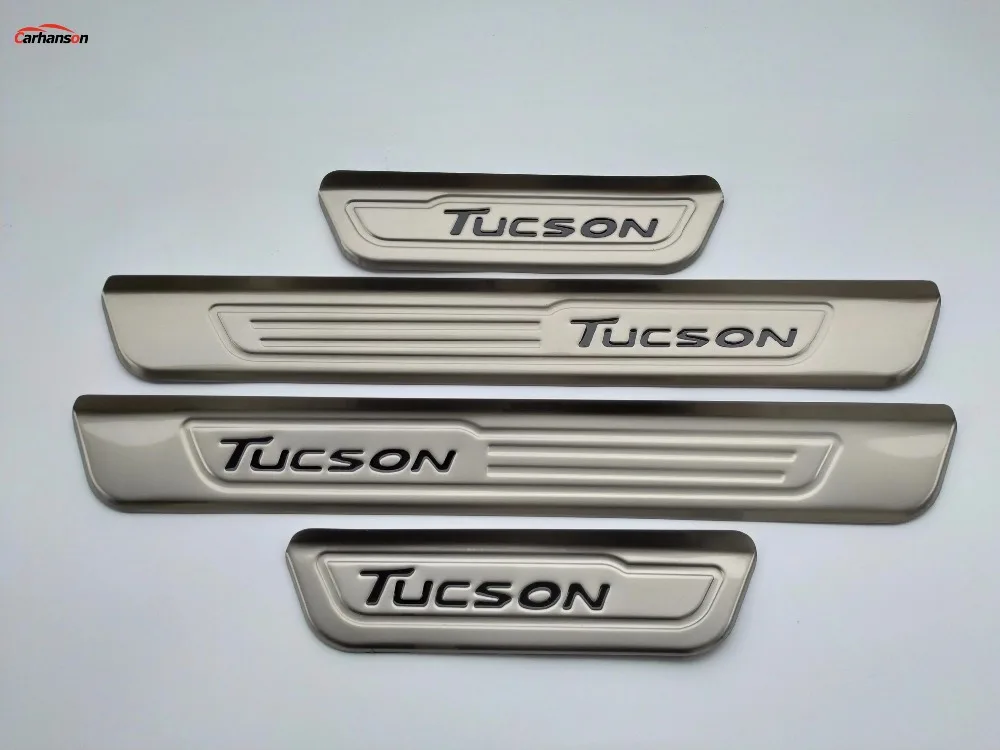 Для стайлинга автомобилей Аксессуары hyundai Tucson нержавеющая порога защитная пластина Накладка педали для порога крышка автомобильное уплотнение полосы
