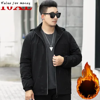 

9X 10XL winter Jacket Men Outwear Waterproof Windbreaker Hooded Jacket Mens Sportswear Coat Outwear Coats Plus Size Thin velvet