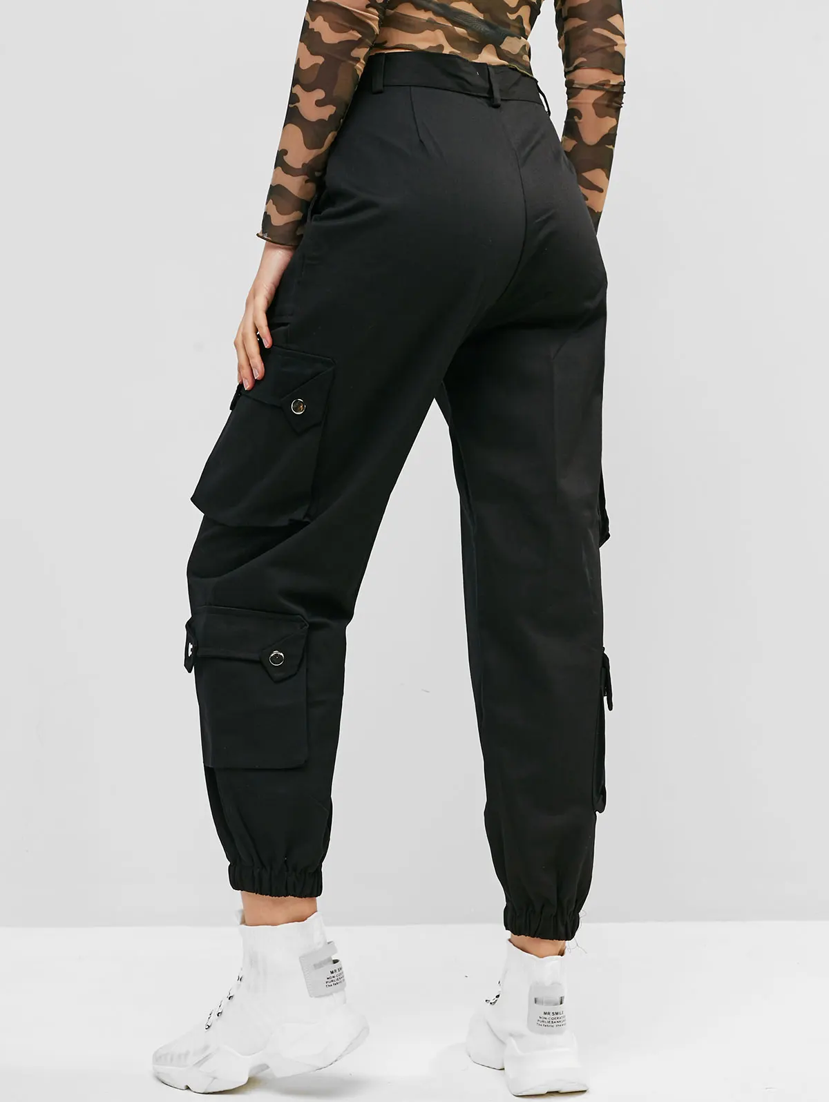 ZAFUL с карманами одноцветные штаны для бега свободные высокая талия брюки карго