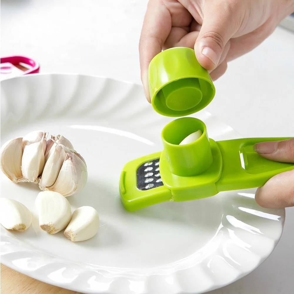 Prensador de ajo multifunción de acero inoxidable, cortador de jengibre, herramienta de molienda de plástico de Color caramelo, triturador de jengibre de cocina - Imagen 2