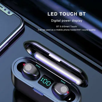 

Wireless Bluetooth headset V5.0 F9 TWS wireless Bluetooth headphones LED display with 2000mAh power bank headphones with microph