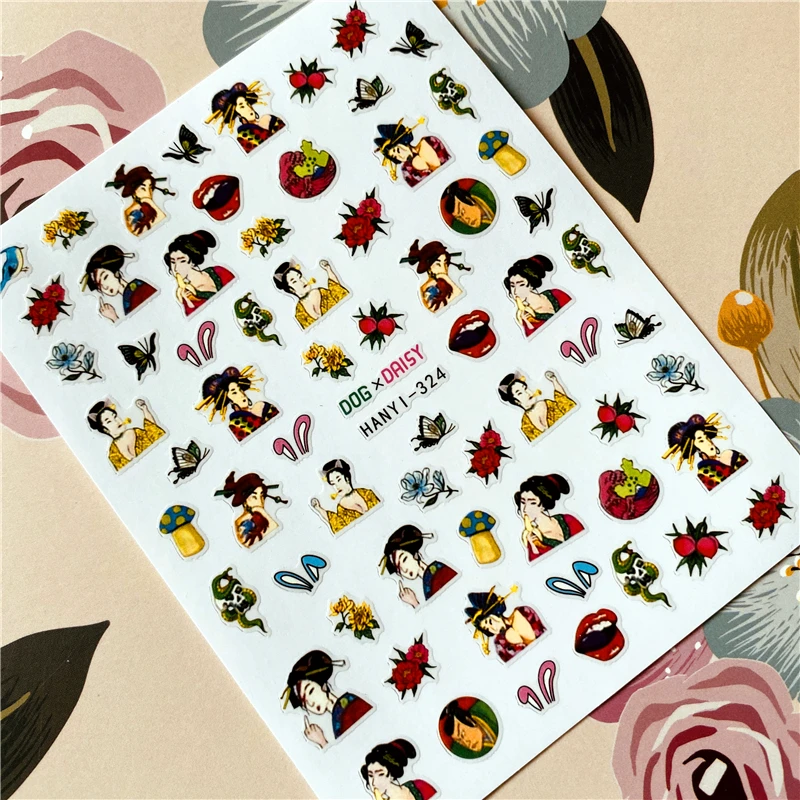 HANYI-075-284 Love Kiss Red heart Red lips3D наклейка для ногтей Наклейка для ногтей инструмент для украшения ногтей украшение для ногтей - Цвет: HANYI-324