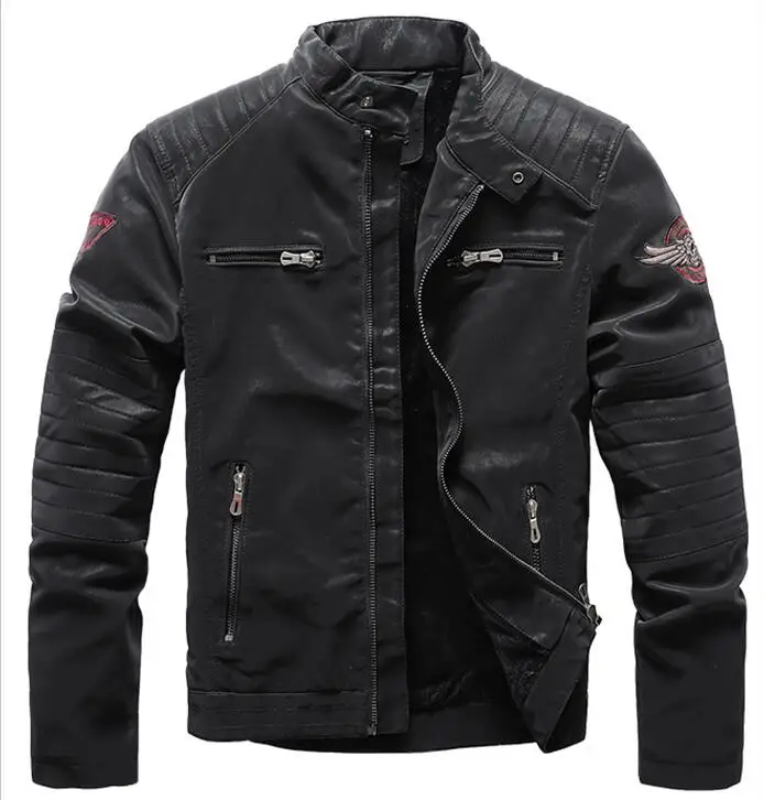 army green 02 Мужская куртка из искусственной кожи, вельветовые кожаные пальто с вышивкой черепа, мотоциклетные куртки Faxu, верхняя одежда для мужчин - Цвет: army green 02