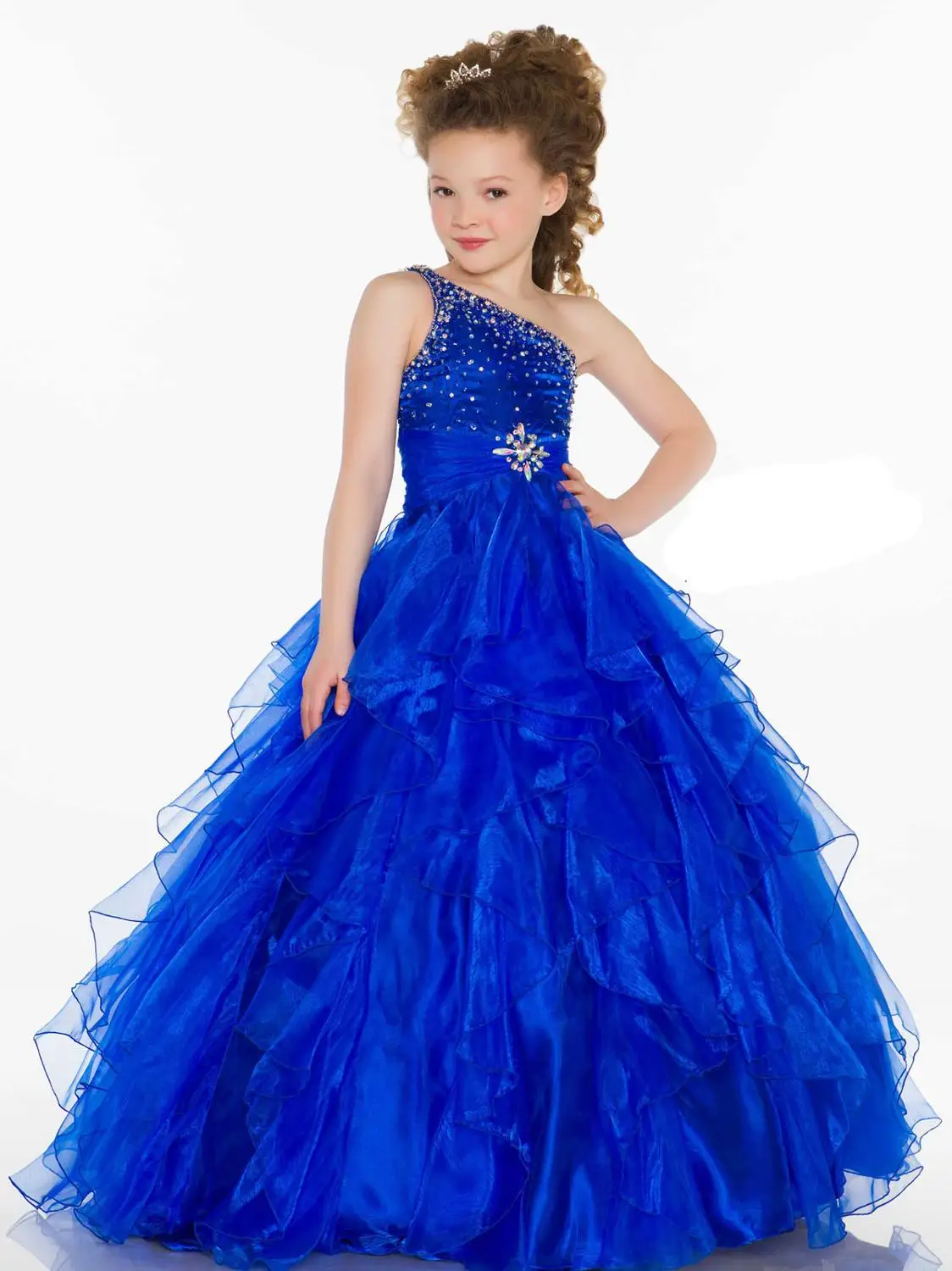 Bright Blue Fushcia Green One Shoulder Flower Girl Dresses Girls' Pageant Holidays/Birthday Custom Size 2-14 F14 |