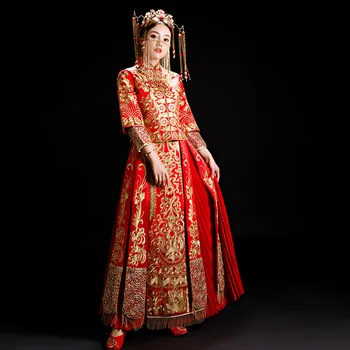 

XiuHe Bridal Dress Wedding cheongsam Qipao Female Wedding cheongsam Womens Overseas Chinese Style Bride Embroidery Cheongsam