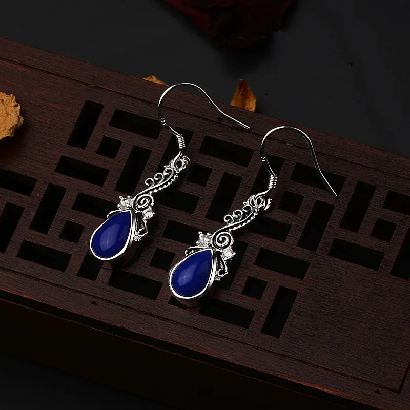 Bague Ringen, серебро 925, серьги в форме капли воды с голубым сапфиром, драгоценный камень, ювелирное изделие, Женский юбилей, для свиданий, свадебный подарок - Цвет камня: Синий