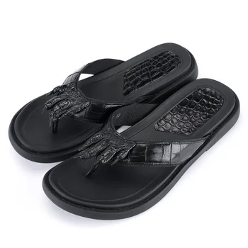 

Authentic Alligator Paw Claw Designer Soft Rubble Sole Men Casual Flip-flops Genuine Exotic Crocodile Skin Leather Male Slippers