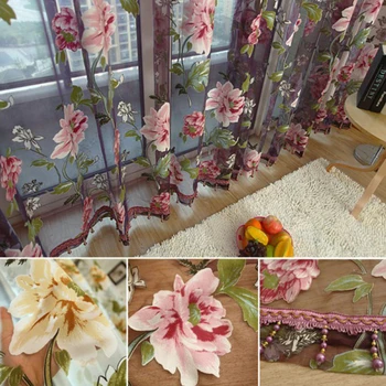 

Colorful Floral Printed Tulle on Windows Voile Sheer Curtains for Kitchen Living Room Bedroom Window Screening Drape Divider D30