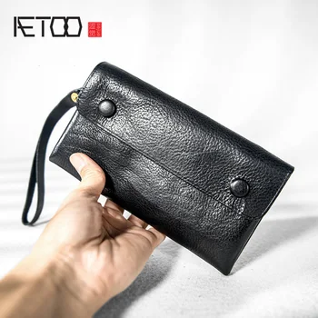 

AETOO Simple women's handmade wallet, female cowhide wallet, female retro leather wallet, female long head leather handbag