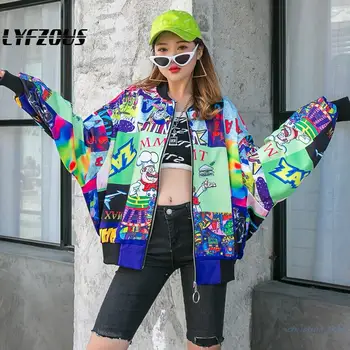 

2020 New Cartoon Print Bomber Jacket Women Harajuku Jacket Coat Hip Pop Printing Basic Baseball Jackets Outwear Jaqueta
