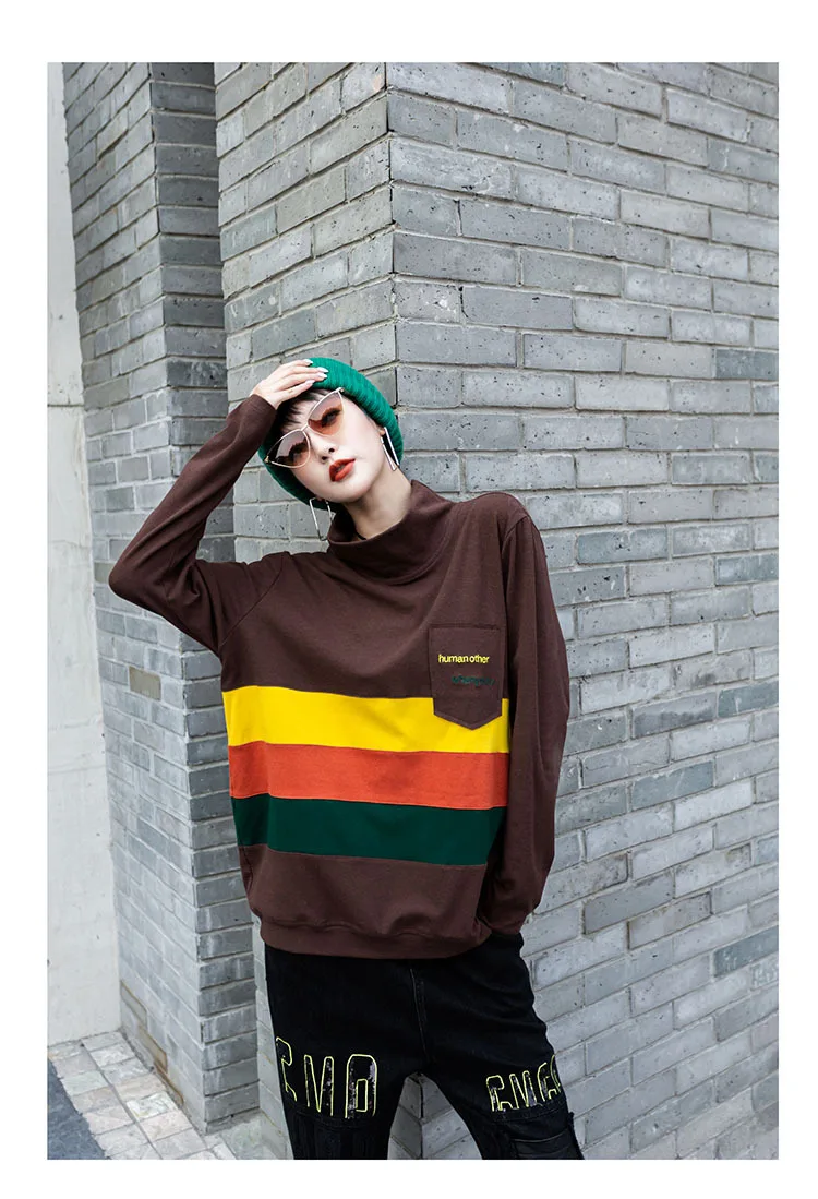 Модная harajuku футболка новая с длинным рукавом camiseta mujer повседневная плюс бархатная теплая футболка Женская Полосатая Рубашка женская футболка