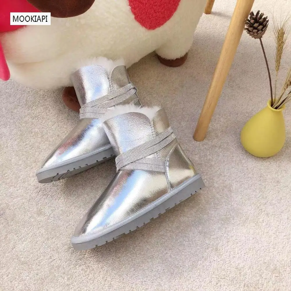 In, China's latest women's snow boots with middle buckle, real sheepskin, natural wool, high-quality shoes, 3 colors