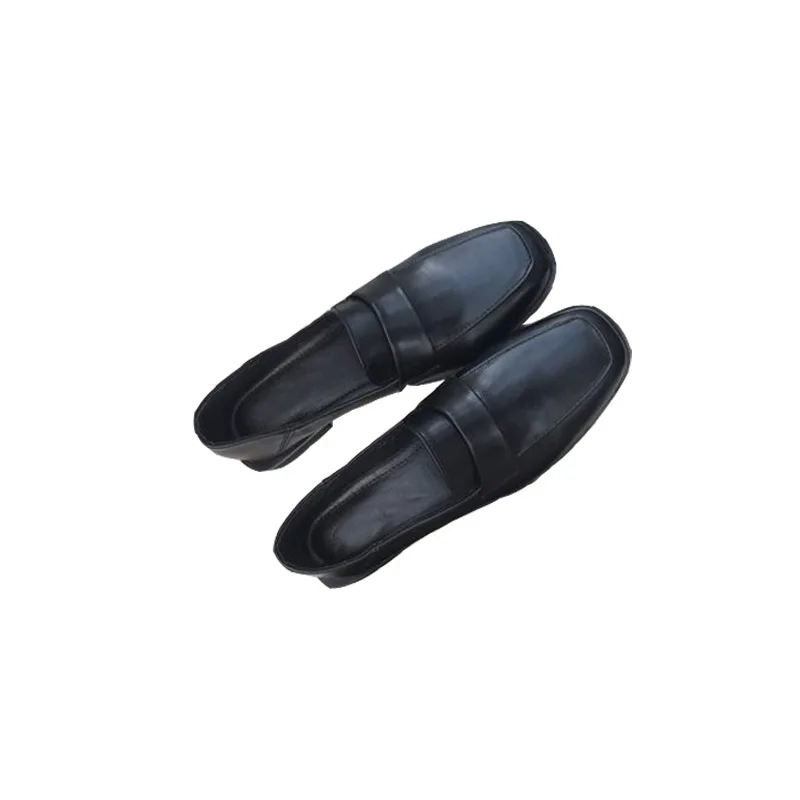 2022 Autumn Retro Square Toe Thick Heel Black Soft Girl Small Leather Shoes Female New Style Korean College Style Loafers