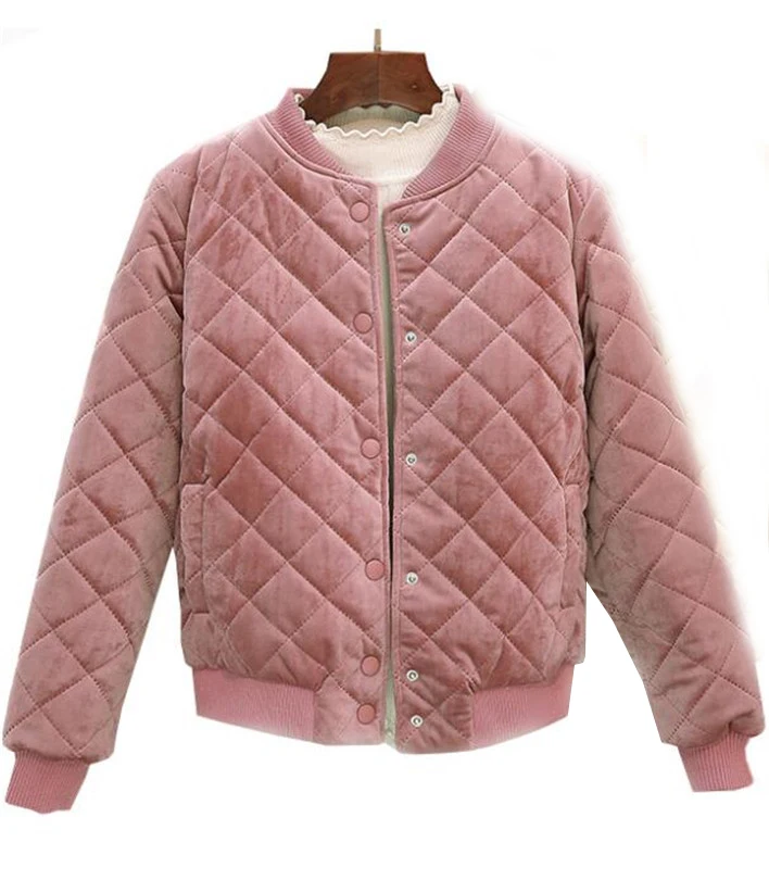 dark pink Осенне-зимние женские короткие хлопковые пальто, теплая плотная бархатная парка, куртки для студентов, бейсбольная верхняя одежда, одноцветные Бомберы, топы - Цвет: dark pink