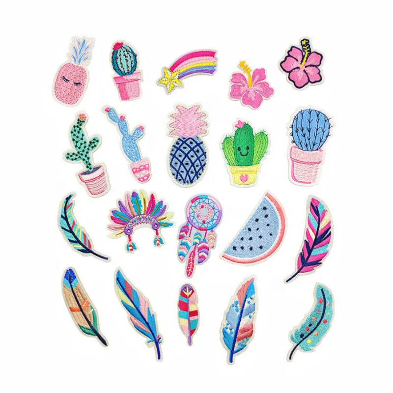 

20 искусственных вышитых перьев, нашивки для одежды, куртки, футболки, термоклейкие наклейки с изображением кактуса, «сделай сам», аксессуары для шляпы, сумки, рукоделия