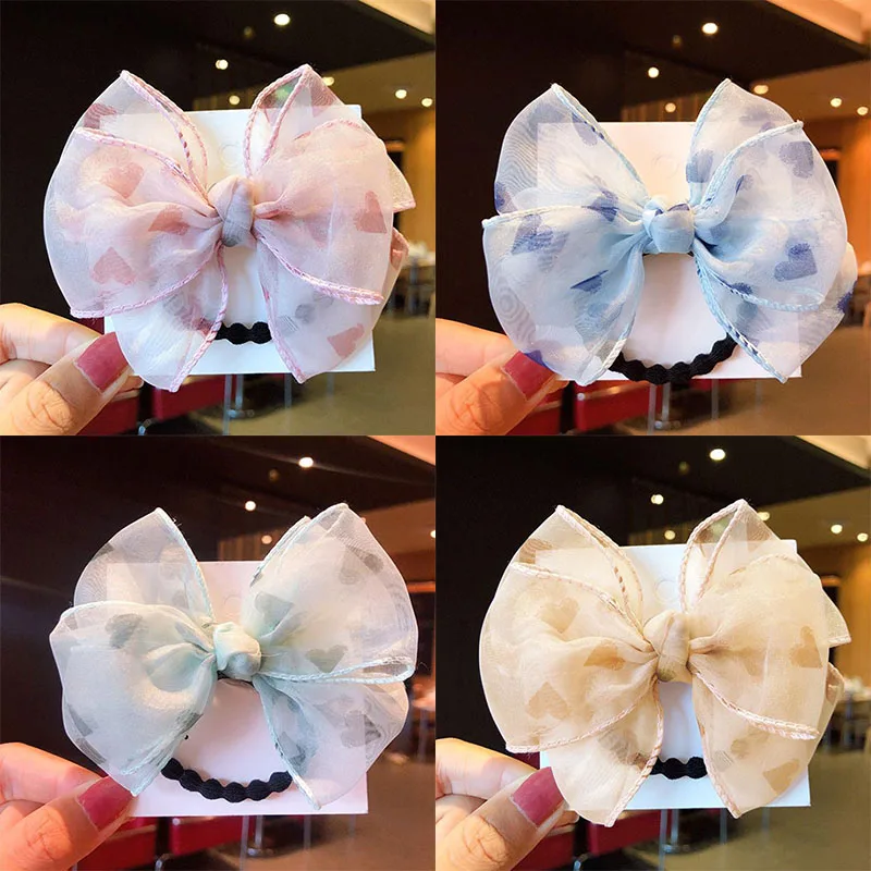 

Women Girls Printed Bow Chiffon Elastic Hair Bands Colorful Flower Heart Stripe Scrunchie Ponytail Rubber Bands Hair Accessories