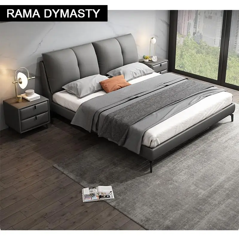 RAMA DYMASTY genuine leather soft bed modern design bed/ fashion king/queen size bedroom furniture