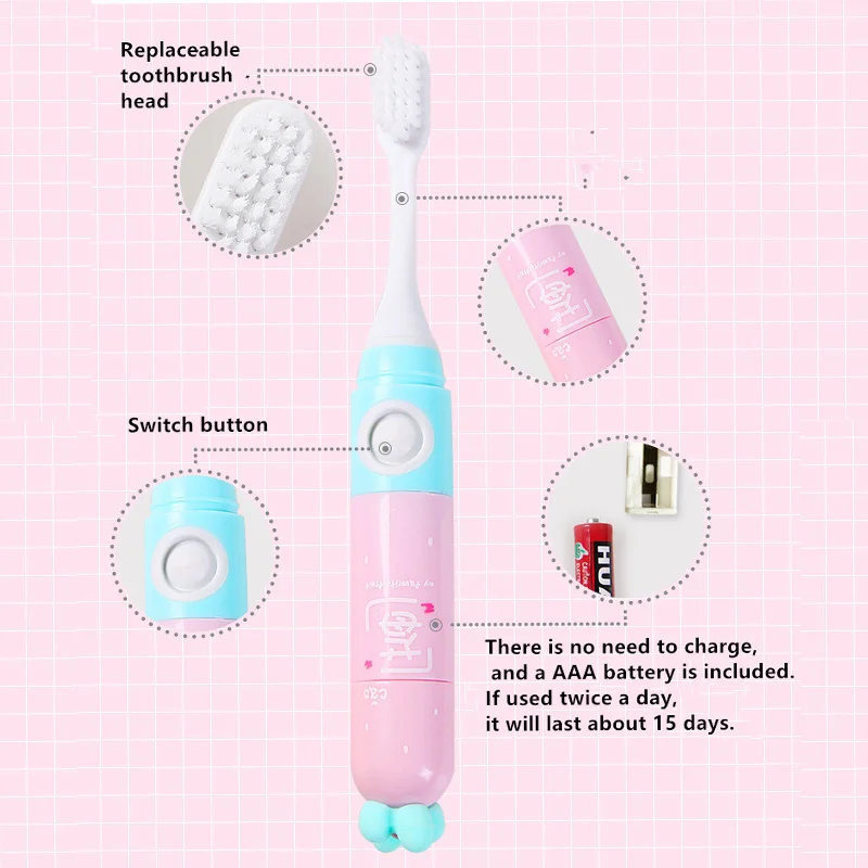 Children Sonic Electric Toothbrush Battery LED Sonic For Kids Tooth Brush 2 Replacement Brush Heads Cartoon Cute Pattern Brush Children Sonic Electric Toothbrush Battery LED Sonic For Kids Tooth Brush 2 Replacement Brush Heads Cartoon Cute Pattern Brush