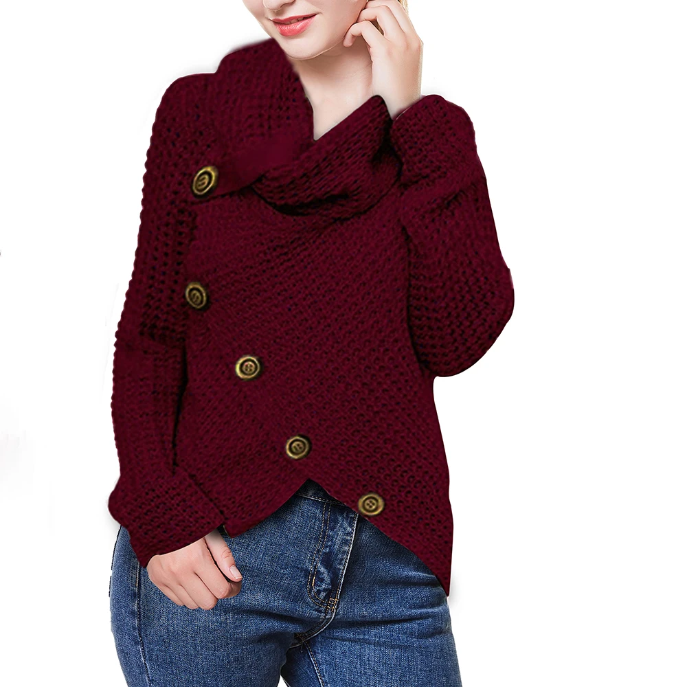Women Fashion High Collar Long Sleeve Knit Sweater Ladies Solid Color Loose Slim Fit Casual Irregular Cardigan Sewater 2019 New |
