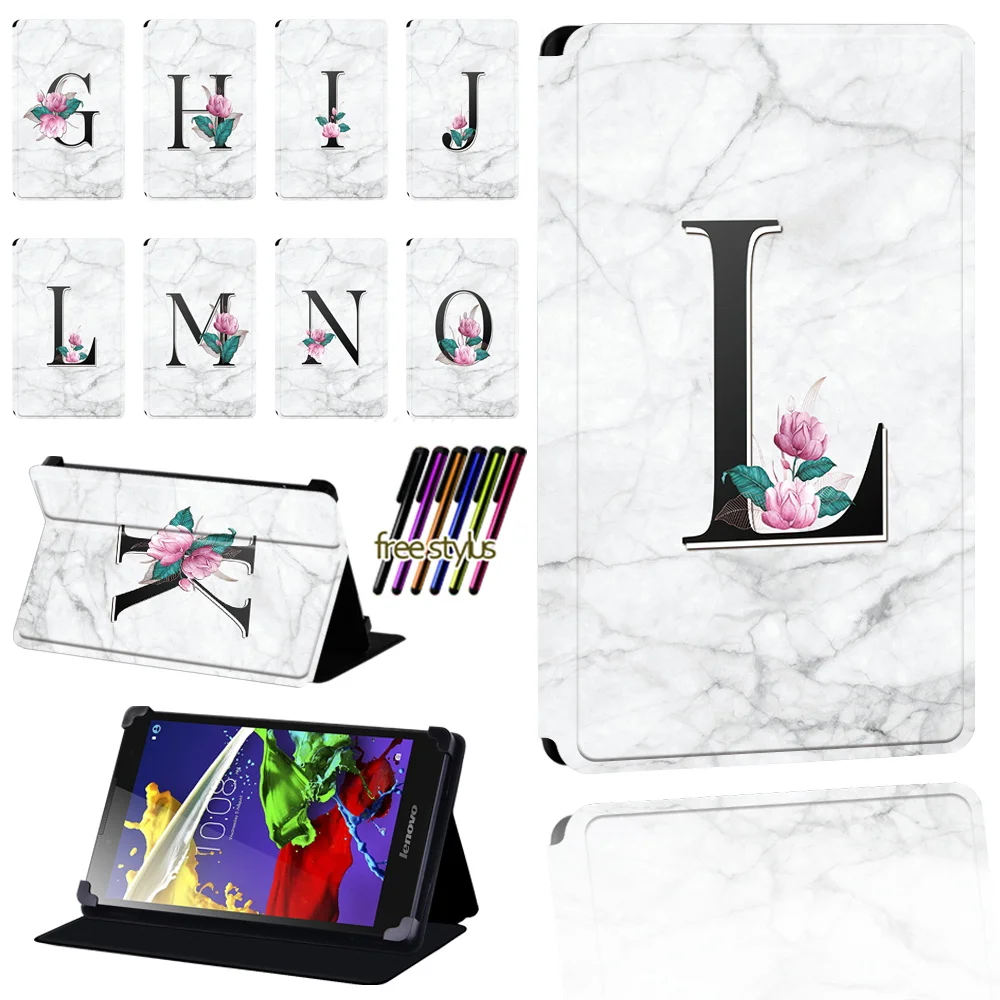 

White Marble Case for Lenovo Tab 2 A7 / A8 / A10-70 / Tab 3 / Tab 4 Tablet Pu Leather Foldable Dust-proof Lightweight Case Cover