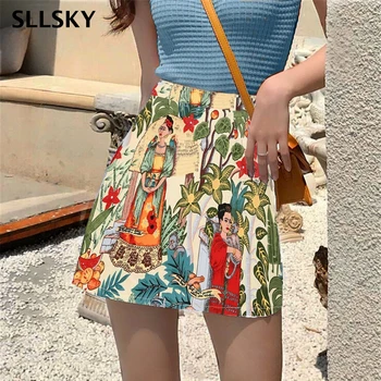 

SLLSKY 2020 Summer Women Skirt Fashion Bodycon Mini Skirt Female Character Print Skirts Faldas Mujer Jupe Femme Womens Clothing