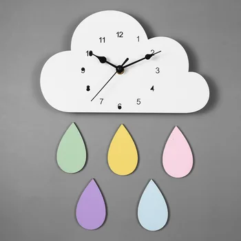 

Wall Clock Wooden Cloud Raindrop Shaped Wall Hanging Mute Clock Horologe Timer Wall Clocks Living Room Home Decoration 28x16cm