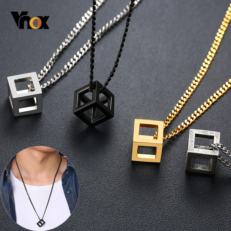 

Vnox Special Cube Shape Pendant for Men Industrial Style Male Necklace Stainless Steel Casual Jewelry with 24" Curb Chain