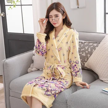 

Nightgown Long Sleeve Autumn And Winter Flannel Polyester Luxury Nobility Thick