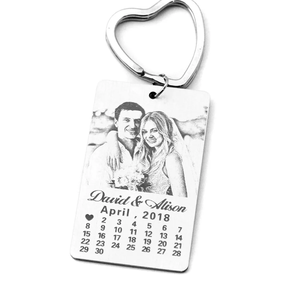 Персонализированный Календарь-брелок, пользовательский фото брелок, с выгравированным изображением брелок, подарок на день Святого Валентина, Рождественский подарок