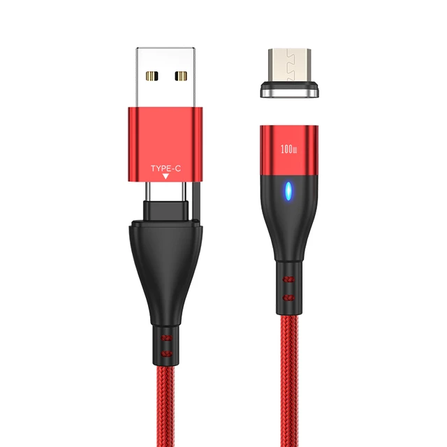 100W USB C To USB Type C Magnetic Charging Cable PD Fast Charger 3 in 1 USB Wire Cord For Xiaomi Samsung Macbook iPad Laptop For Micro Red
