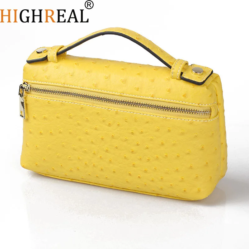 

HIGHREAL New Fashion Designer Handbag Embossed Ostrich Leather Portable Bag Small Clutch Bag Lady Hand Bag Purse