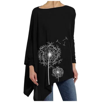 

Plus Size Women's Tunic Blouse European And American Printed Round Neck Clothes Irregular Long-sleeved Casual Top Blusas #YL10